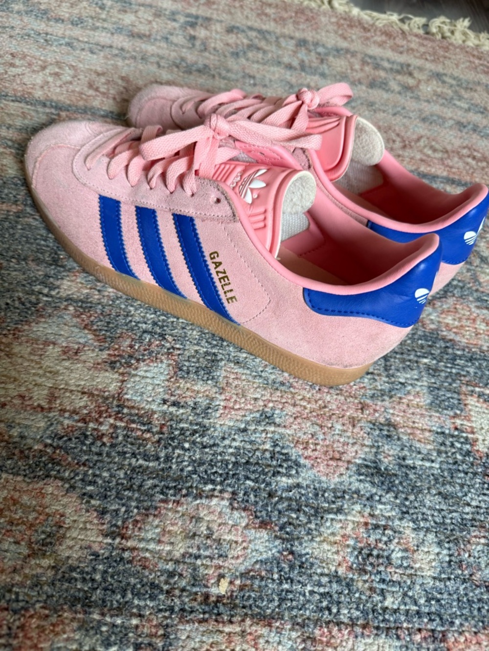 adidas Pink Suede Sneakers with Blue Stripes - Picture 4 of 5